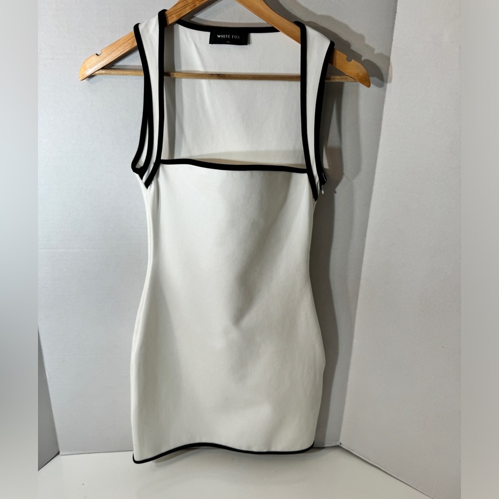 White Fox Boutique White Dress with Black Trim